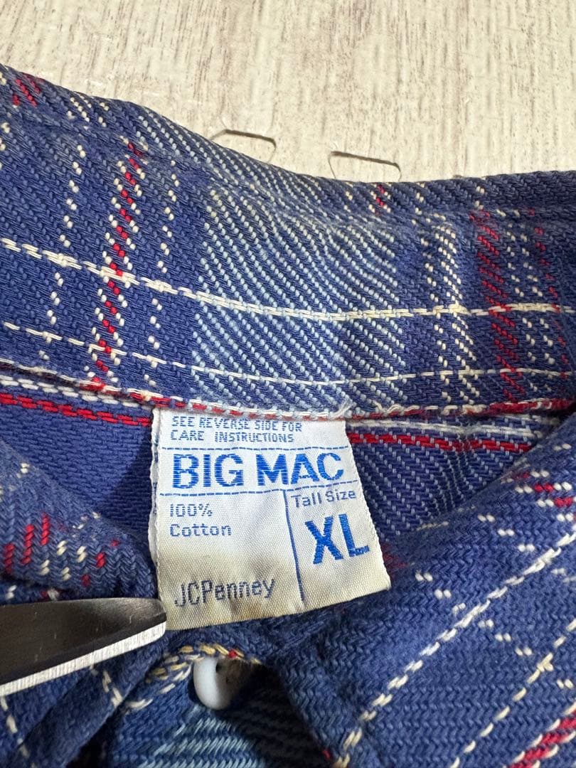 70s ビッグマック ビンテージ 長袖 チェック柄 ヘビー ネルシャツ XL