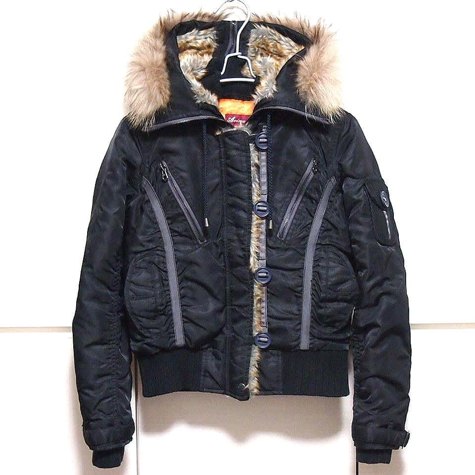 AVIREX　ラクーンファー　N2-B　中綿　短丈　フライトジャケット　ブラック