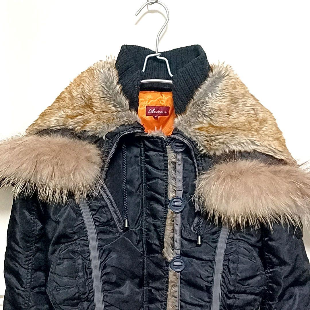 AVIREX　ラクーンファー　N2-B　中綿　短丈　フライトジャケット　ブラック