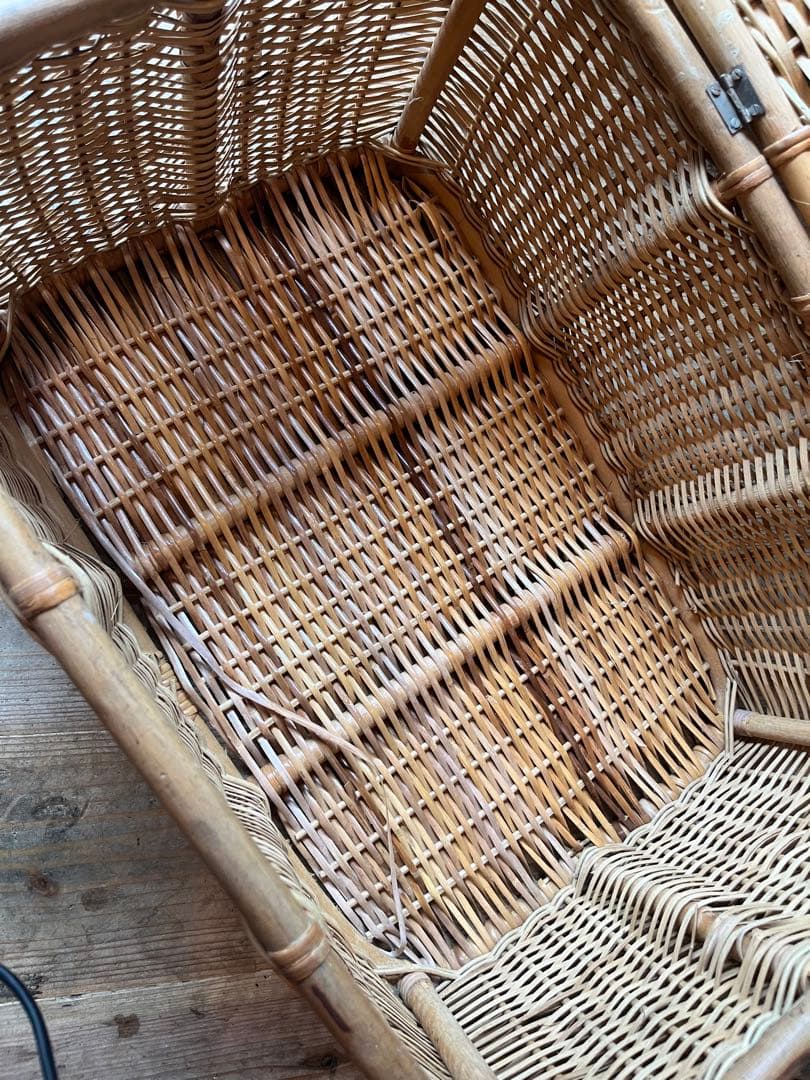 籐 ラタン かご バスケット 大小 セット 昭和レトロ 当時物 インテリア 収納