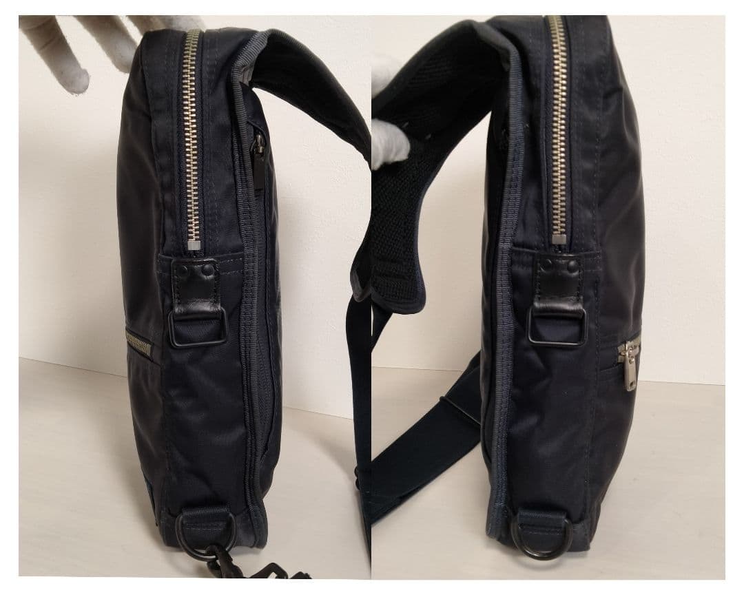 POTER リフト ボディバッグ ナイロン レザー ネイビー スリングショルダー