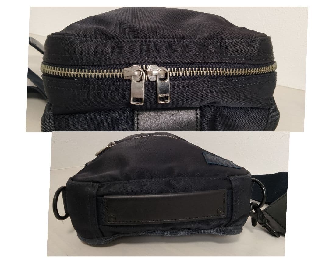 POTER リフト ボディバッグ ナイロン レザー ネイビー スリングショルダー