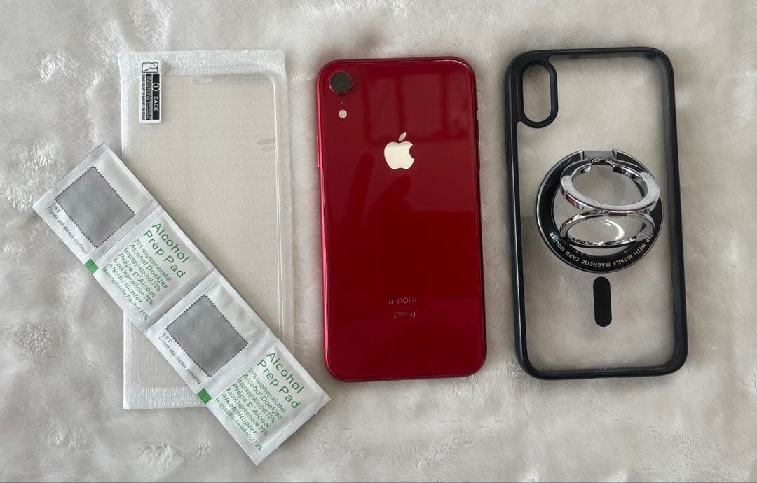 美品 iPhone XR 128GB RED 赤 保護フィルム2枚 ケース付