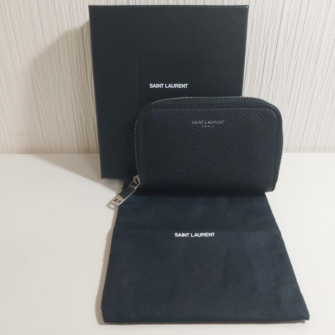 サンローラン ラウンドジップ コンパクト財布 レザー ブラック 504778