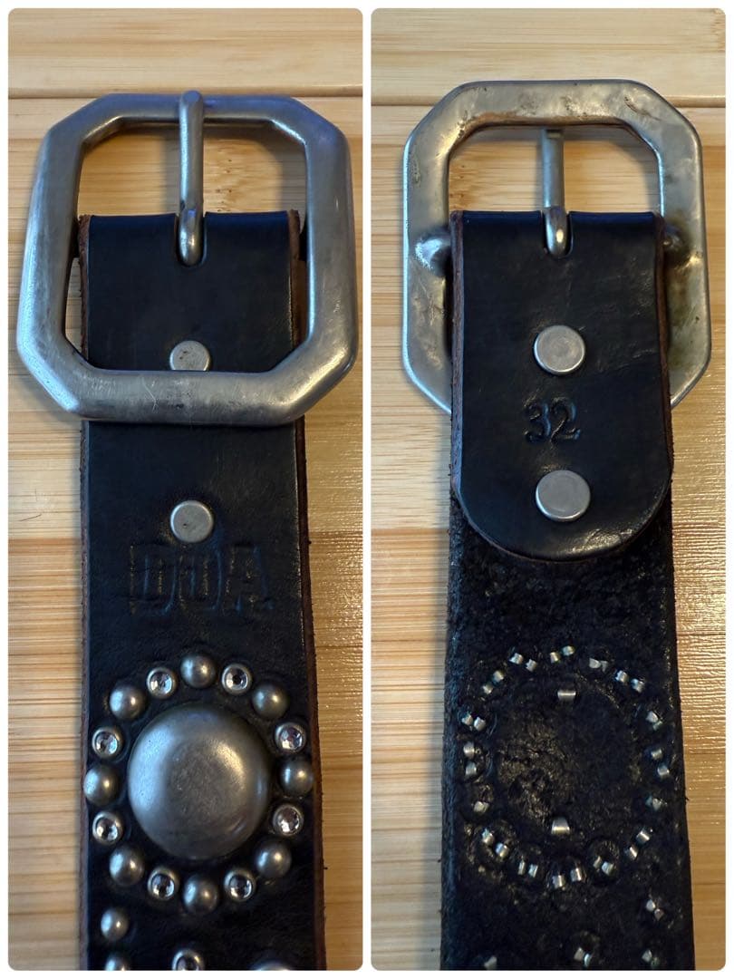 ⭐️DOA⭐️フラワーニッケルスタッズ⭐️クリアストーン⭐️ブラックレザー(茶芯)⭐️32