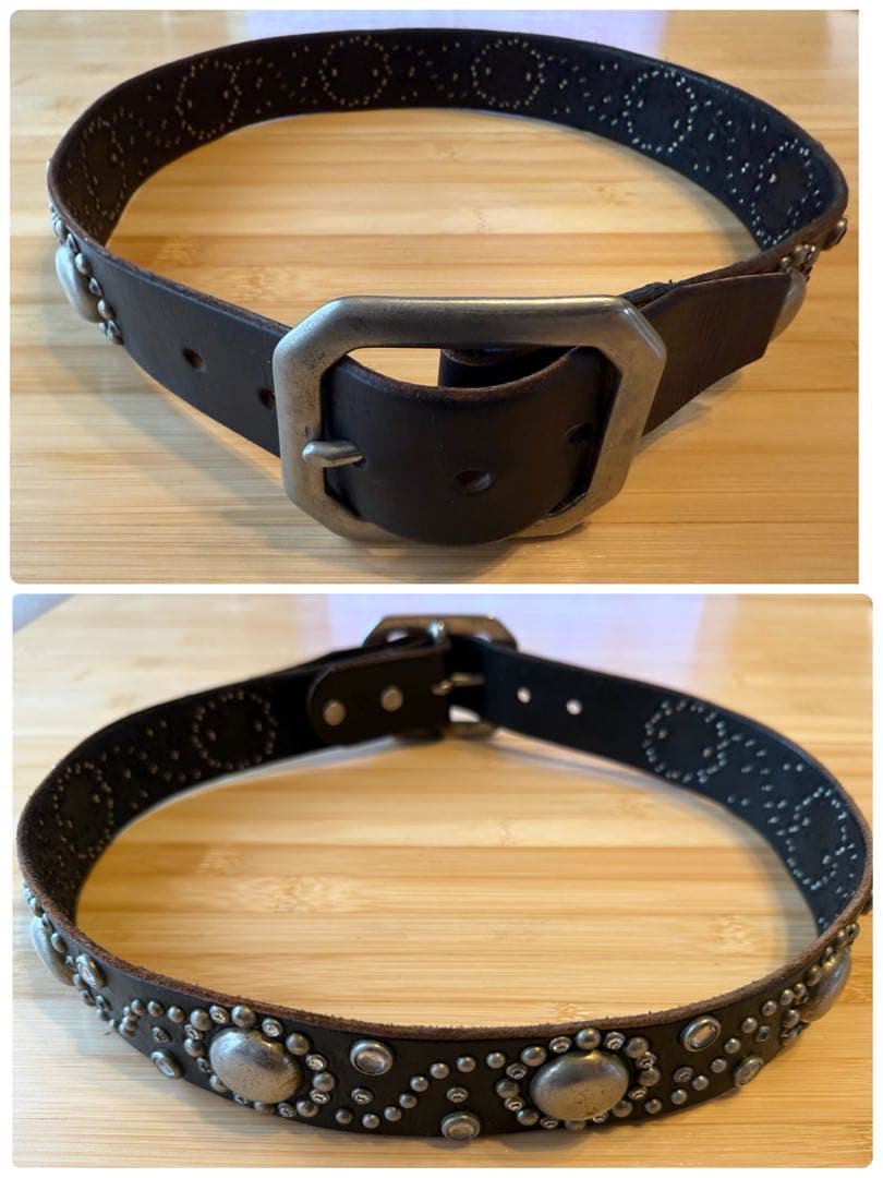 ⭐️DOA⭐️フラワーニッケルスタッズ⭐️クリアストーン⭐️ブラックレザー(茶芯)⭐️32