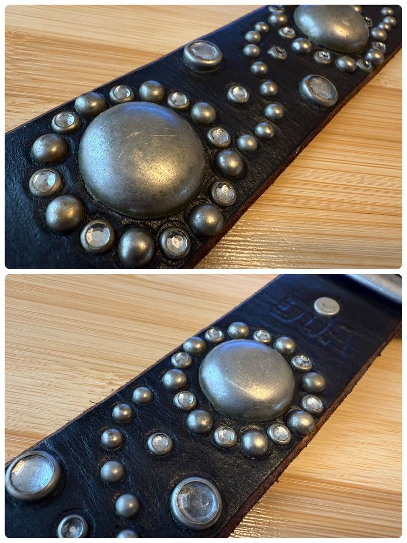 ⭐️DOA⭐️フラワーニッケルスタッズ⭐️クリアストーン⭐️ブラックレザー(茶芯)⭐️32