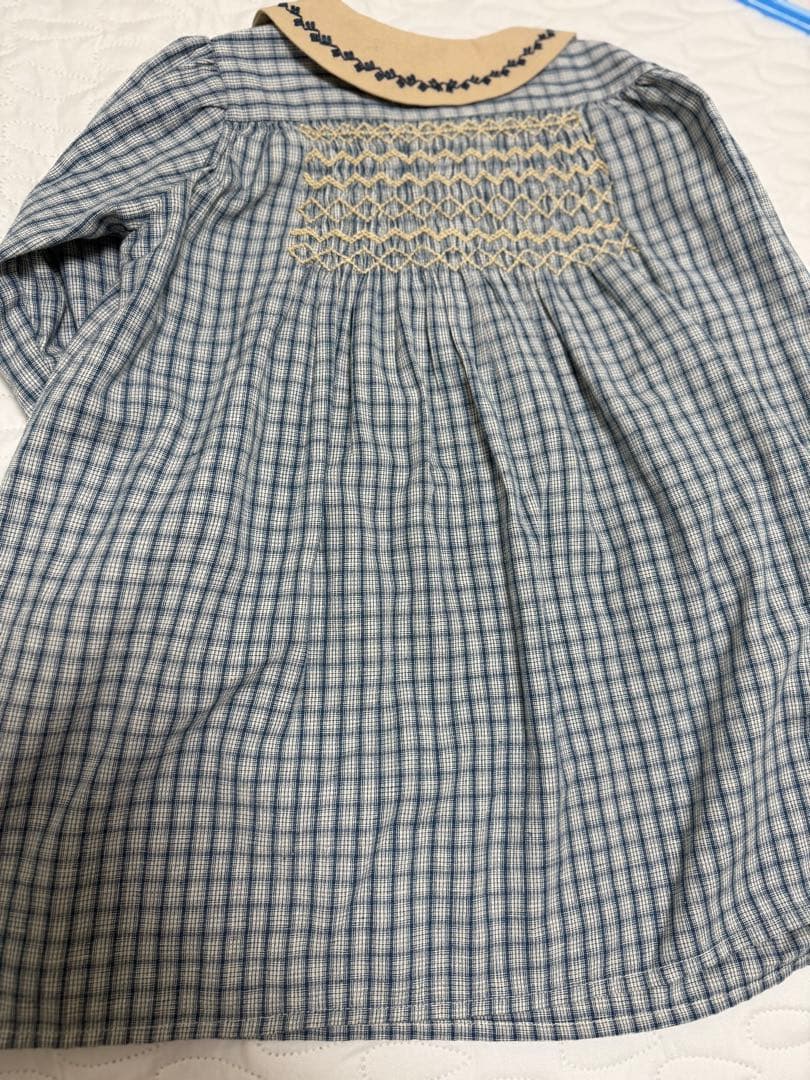 Apolline チェック柄刺繍ワンピース 長袖