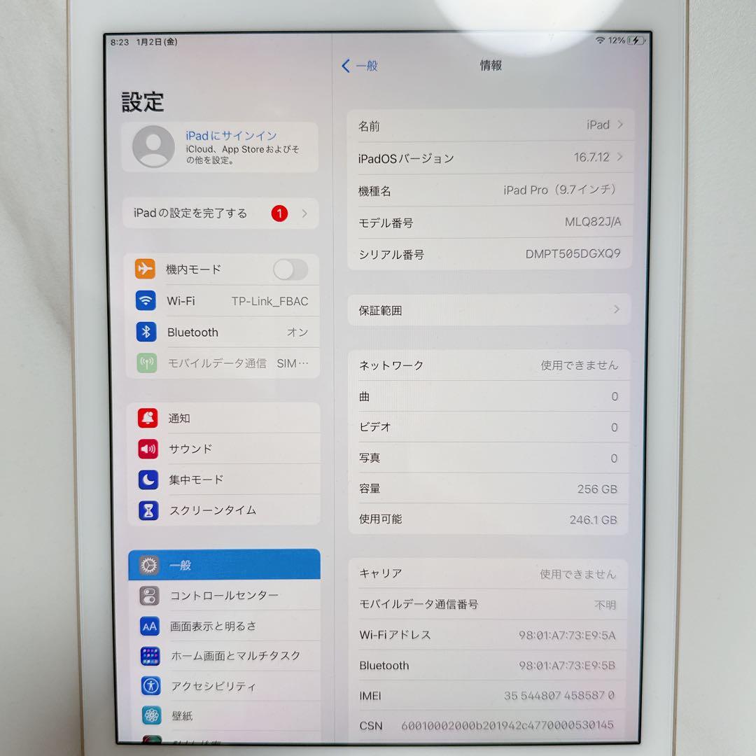 s*u様 【美品】 iPad Pro 9.7インチ 256GB wifi cel