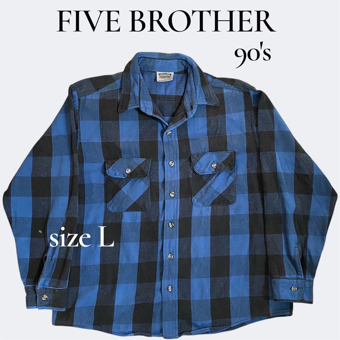 122　FIVE BROTHER 90's ヘビーネル　青　黒　L