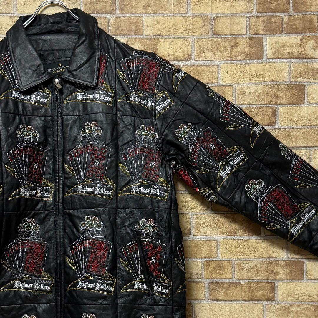 ステイシーアダムス　ハイエストローラーズジャケット　レザー　総刺繍　黒　2XL