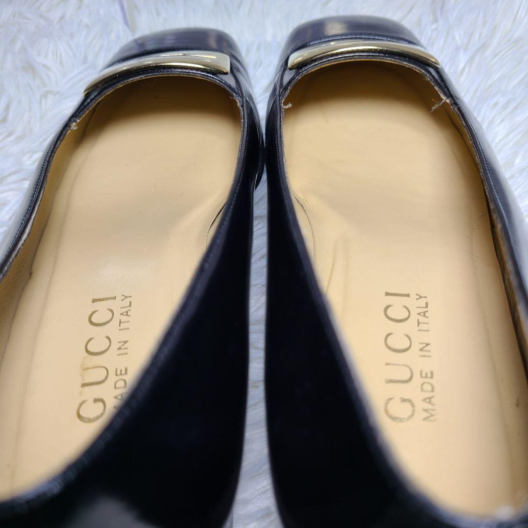 【GUCCI】ゴールド金具　スクエアトゥパンプス　ブラック