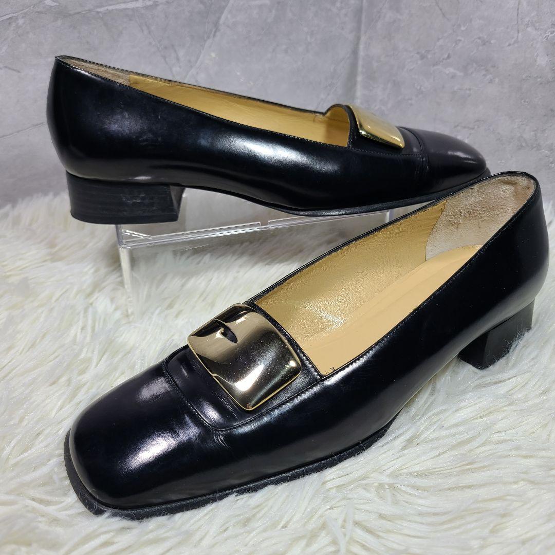 【GUCCI】ゴールド金具　スクエアトゥパンプス　ブラック