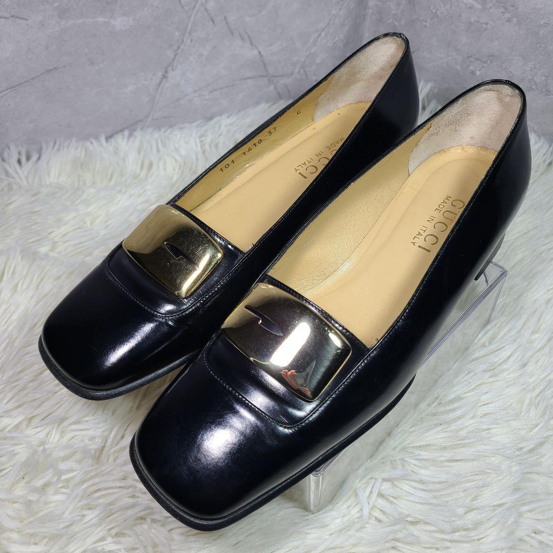 【GUCCI】ゴールド金具　スクエアトゥパンプス　ブラック