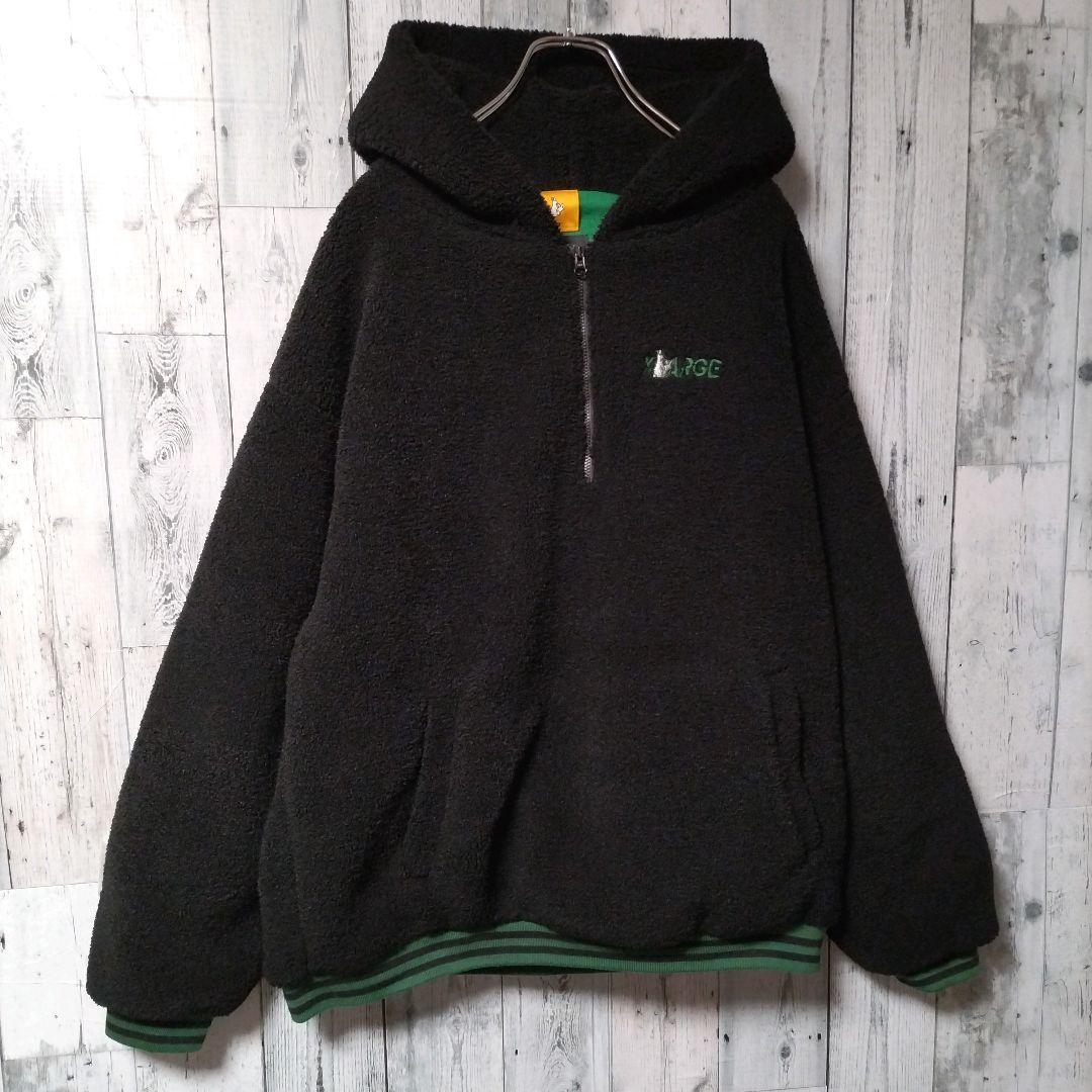 h63【希少XL】FR2×XLARGE　背面パイルロゴ　ハーフジップボアパーカー