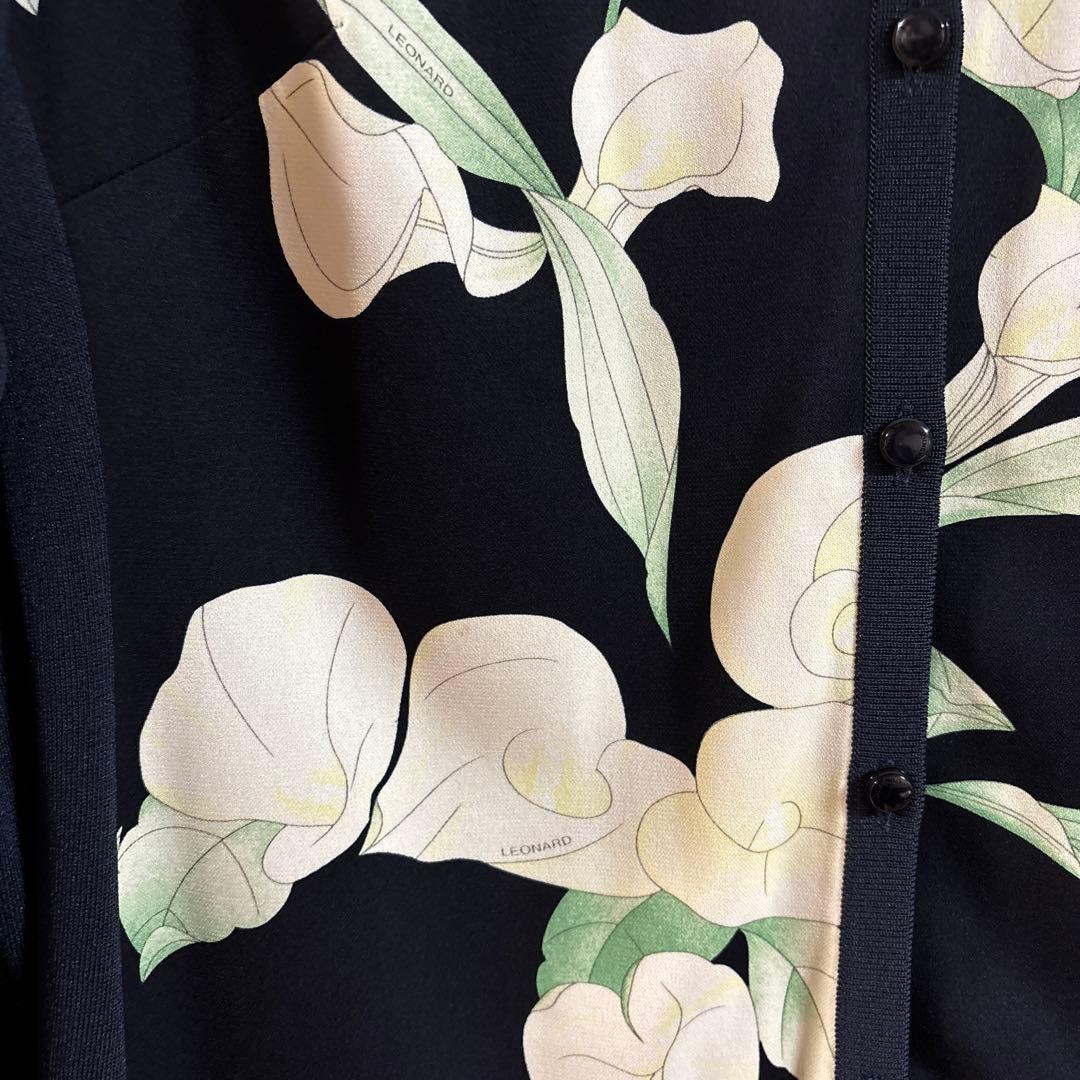 LEONARD 花柄 長袖カーディガン 黒