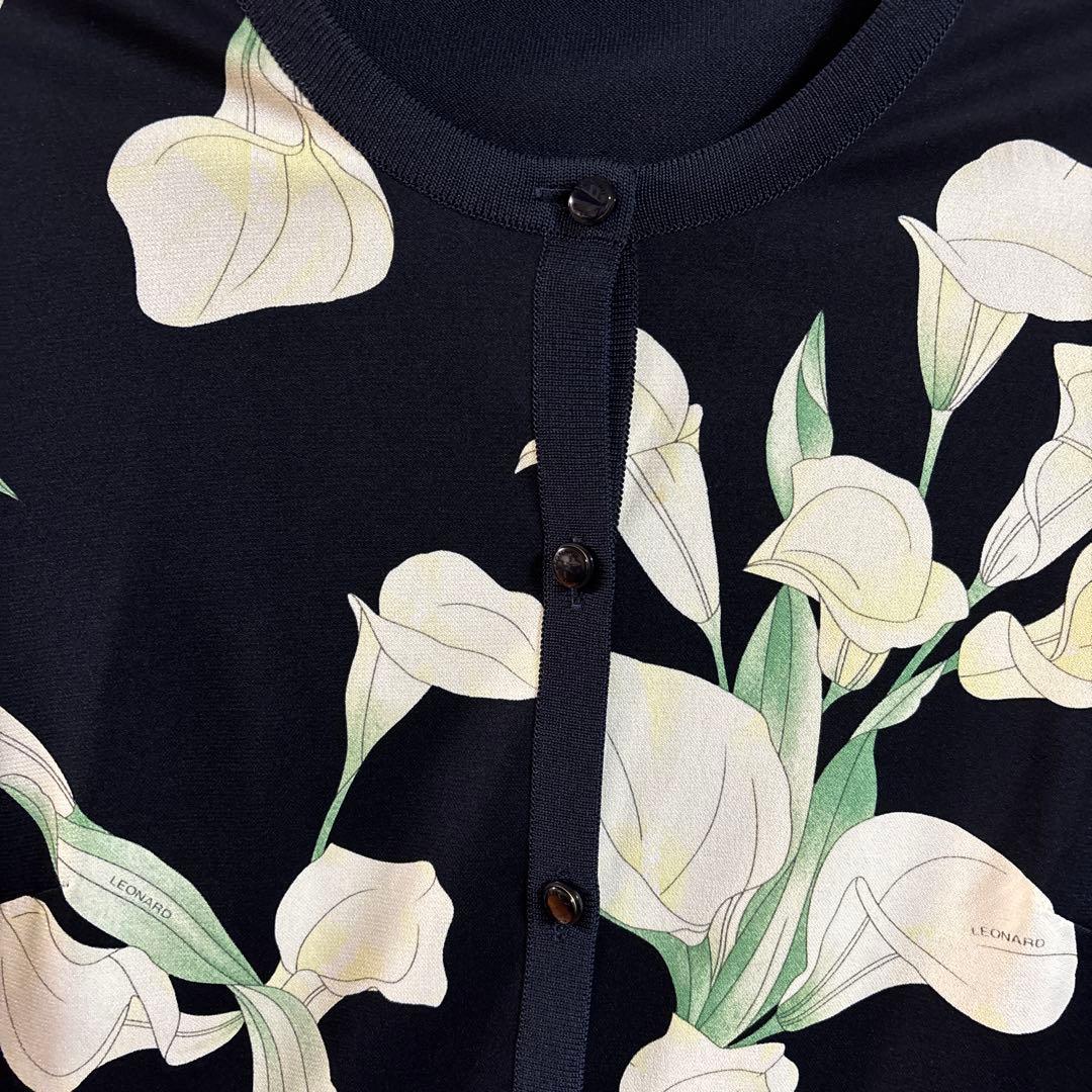LEONARD 花柄 長袖カーディガン 黒