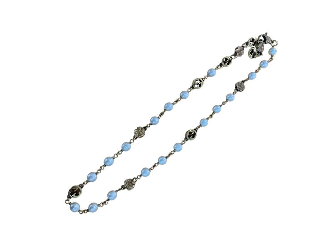 【T&T】GUCCI インターロッキングG フラワー パール ネックレス