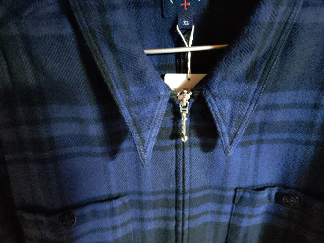 希少XL　NOAH ヘビーウエストジップアップフランネルシャツジャケット　ブルー