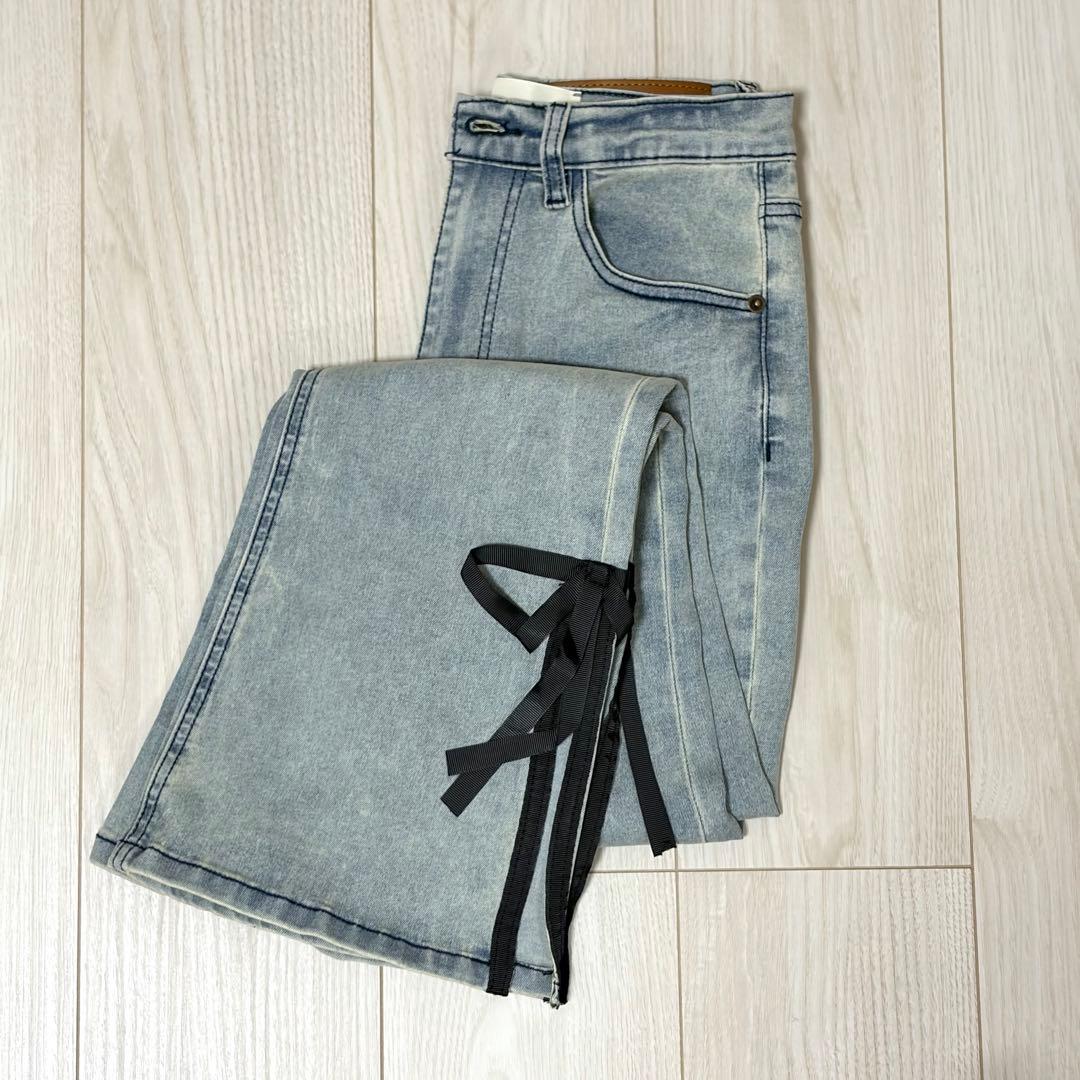 ぽっぽむ♥ 【RANCLIC】 デニムリボンパンツ Sサイズ