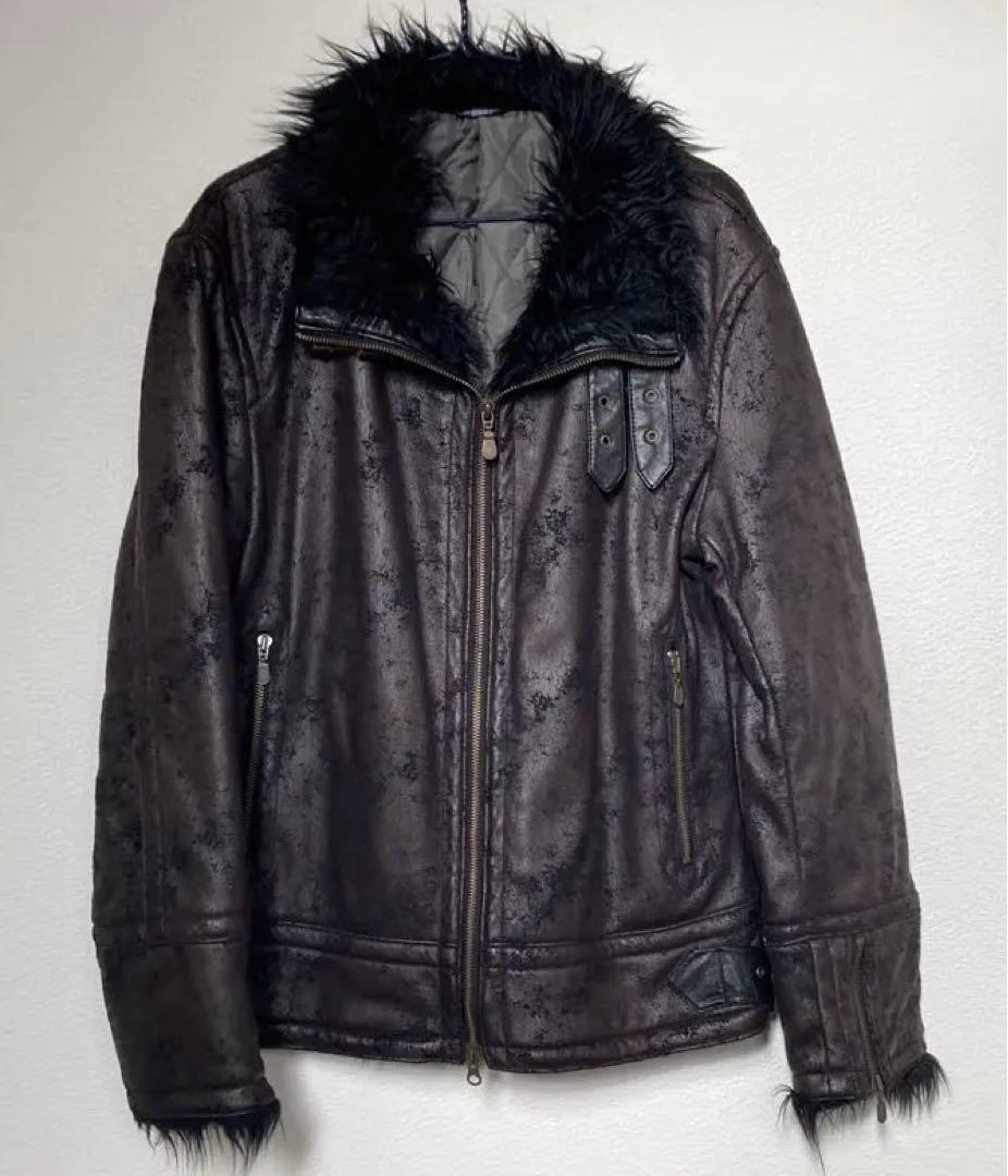 トルネードマート　ヴィンテージ加工クラック柄フェイクレザーファーブルゾン