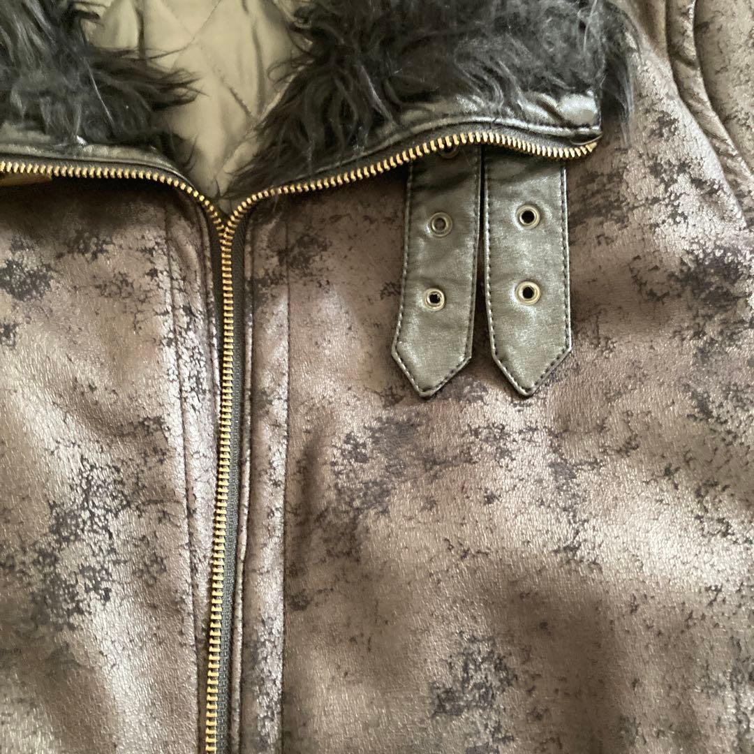 トルネードマート　ヴィンテージ加工クラック柄フェイクレザーファーブルゾン