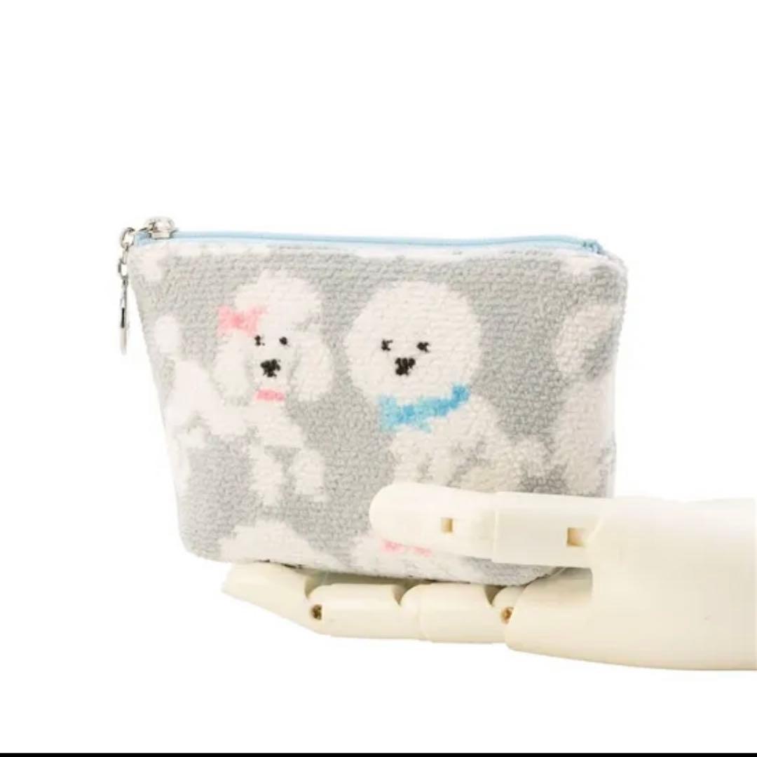 新品 フェイラー ラブラリー モフモフワンチャン ハンカチ 舟形ポーチS グレー