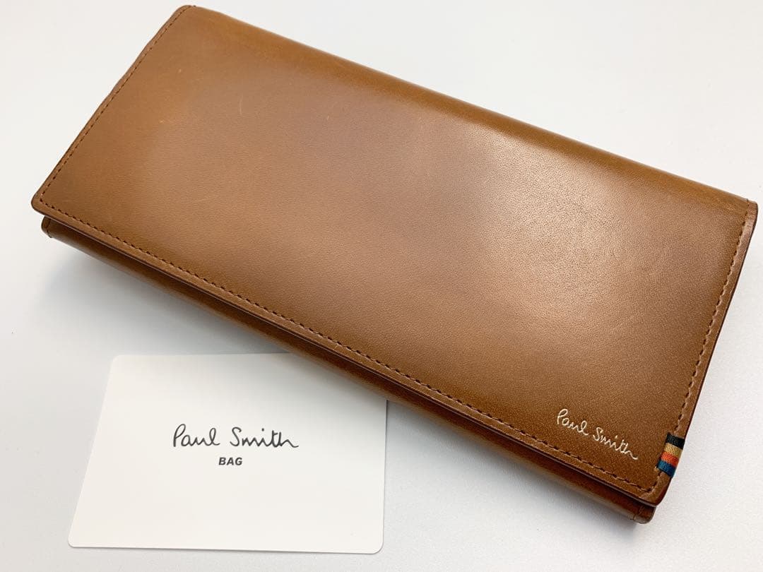 【新品】ポールスミス かぶせ長財布 長財布 ストライプステッチタブ ブラウン