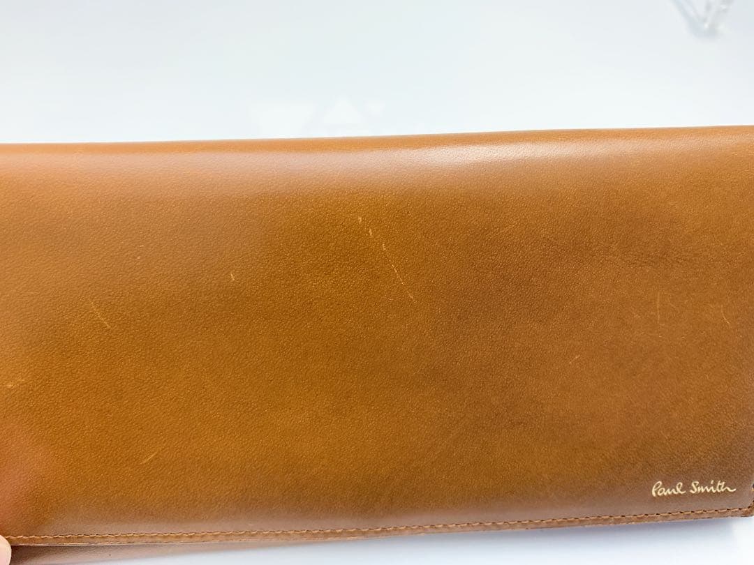 【新品】ポールスミス かぶせ長財布 長財布 ストライプステッチタブ ブラウン