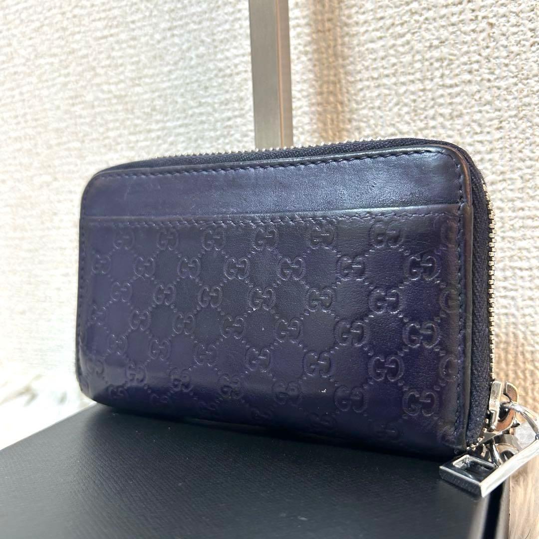 【美品✨マイクロシマ/希少】グッチ　GUCCI ネイビー　ケース　レザー