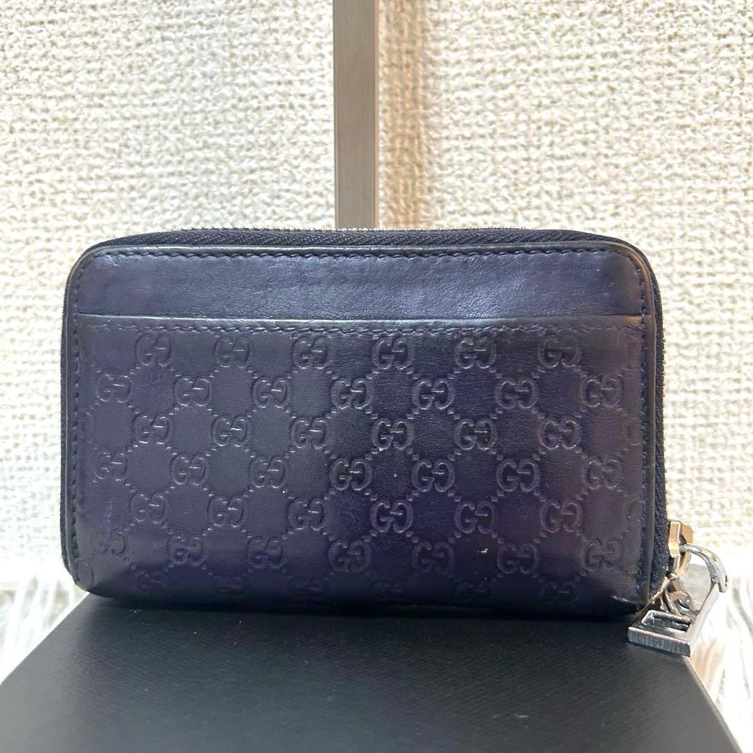 【美品✨マイクロシマ/希少】グッチ　GUCCI ネイビー　ケース　レザー