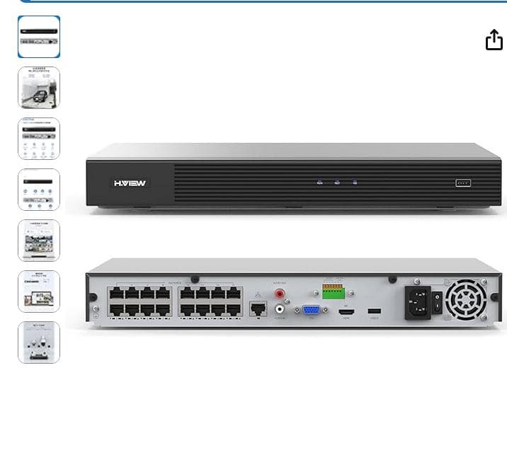 H.View 防犯録画機 4K 8MP 16CH H.265ビデオレコーダー