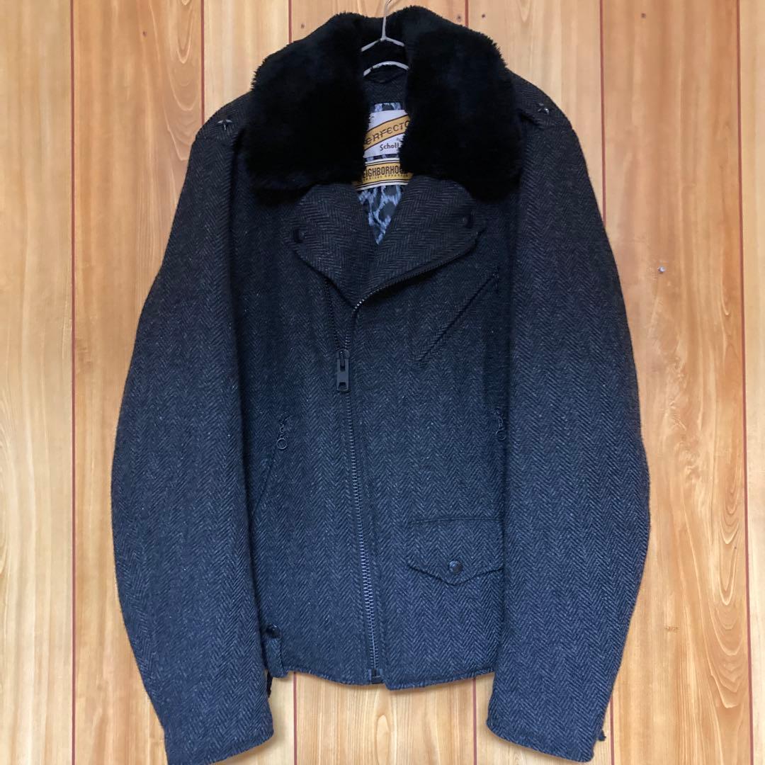 美品　ネイバーフッド×ショット レオパードライナー ウール ダブルライダース