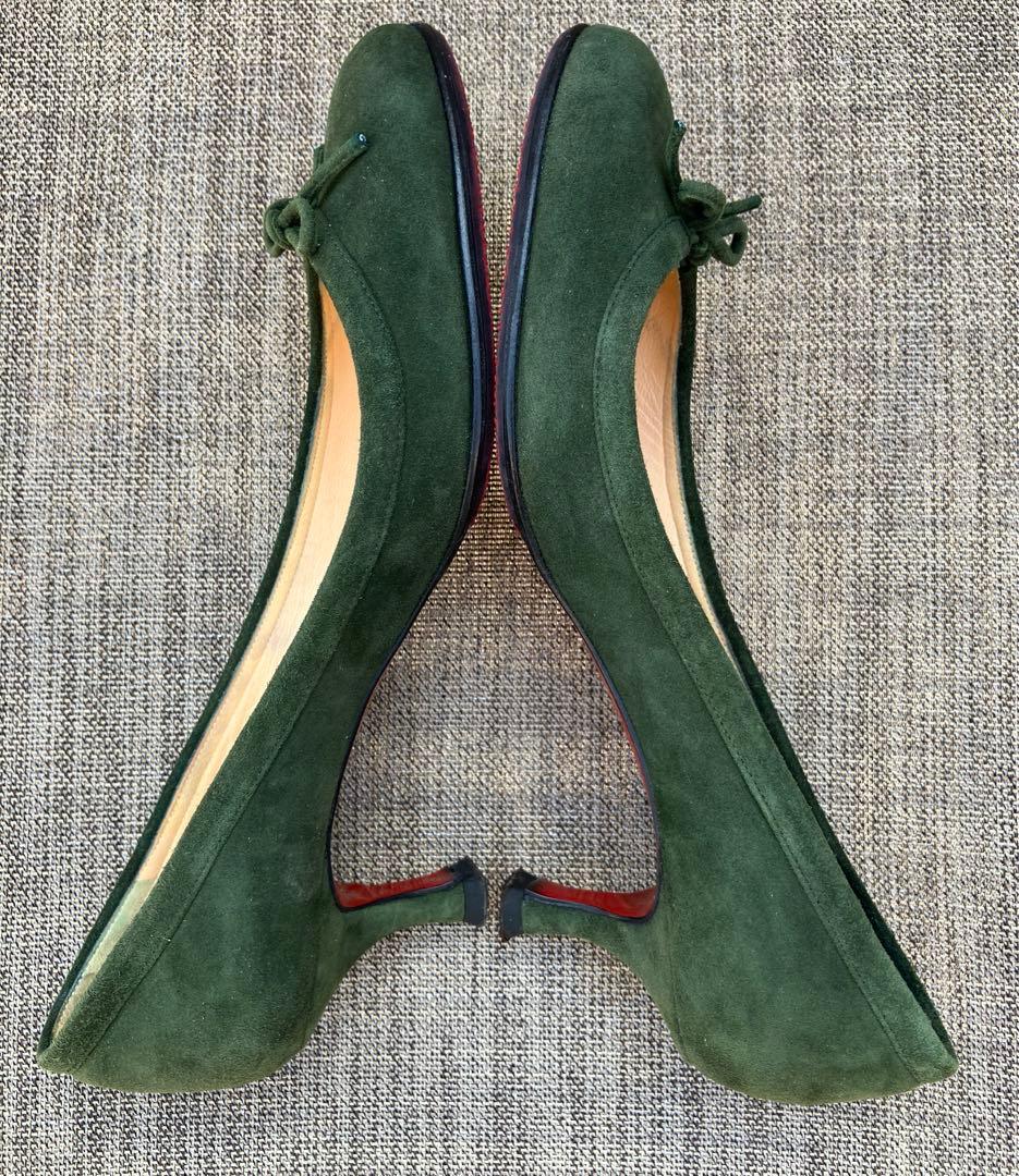 美品クリスチャンルブタン パンプス 24cm 37ハーフグリーン色バレエシューズ