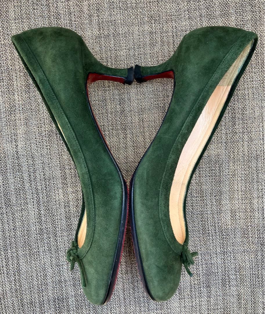 美品クリスチャンルブタン パンプス 24cm 37ハーフグリーン色バレエシューズ