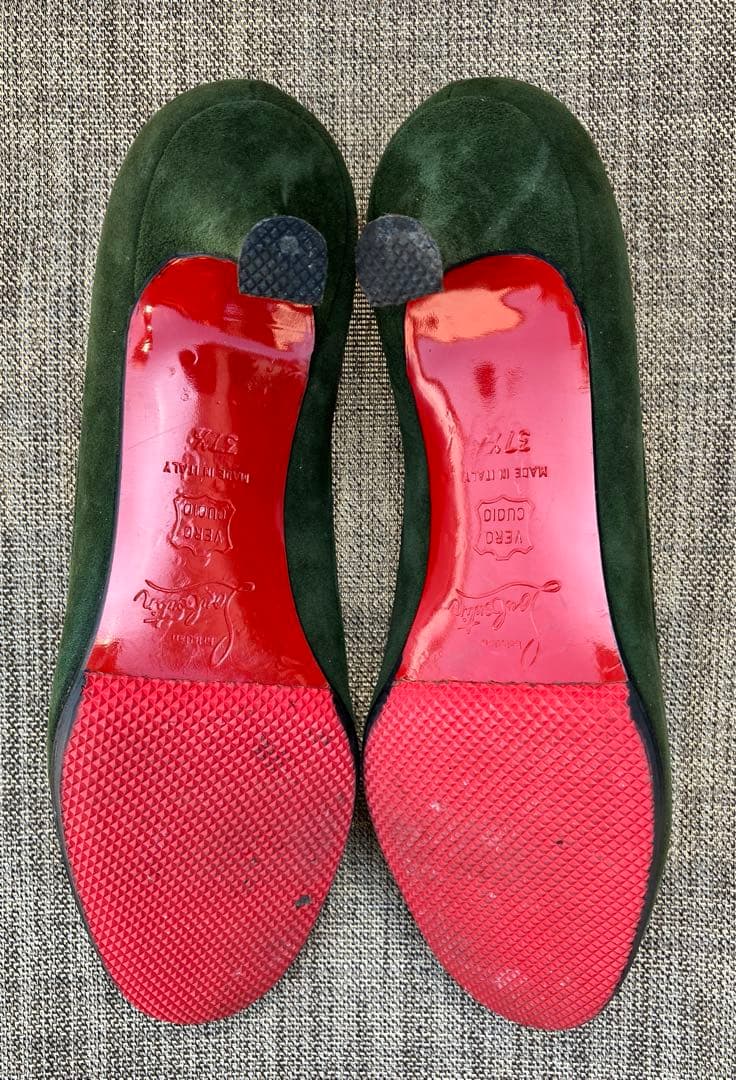 美品クリスチャンルブタン パンプス 24cm 37ハーフグリーン色バレエシューズ