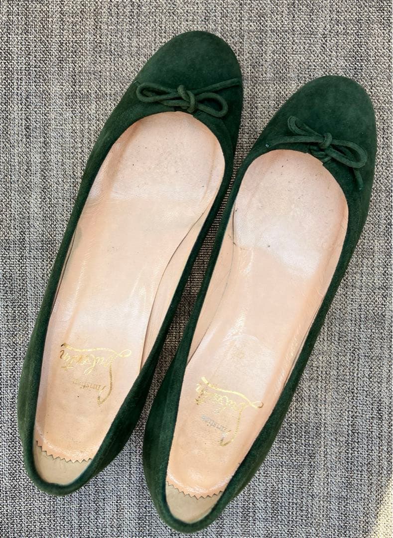 美品クリスチャンルブタン パンプス 24cm 37ハーフグリーン色バレエシューズ
