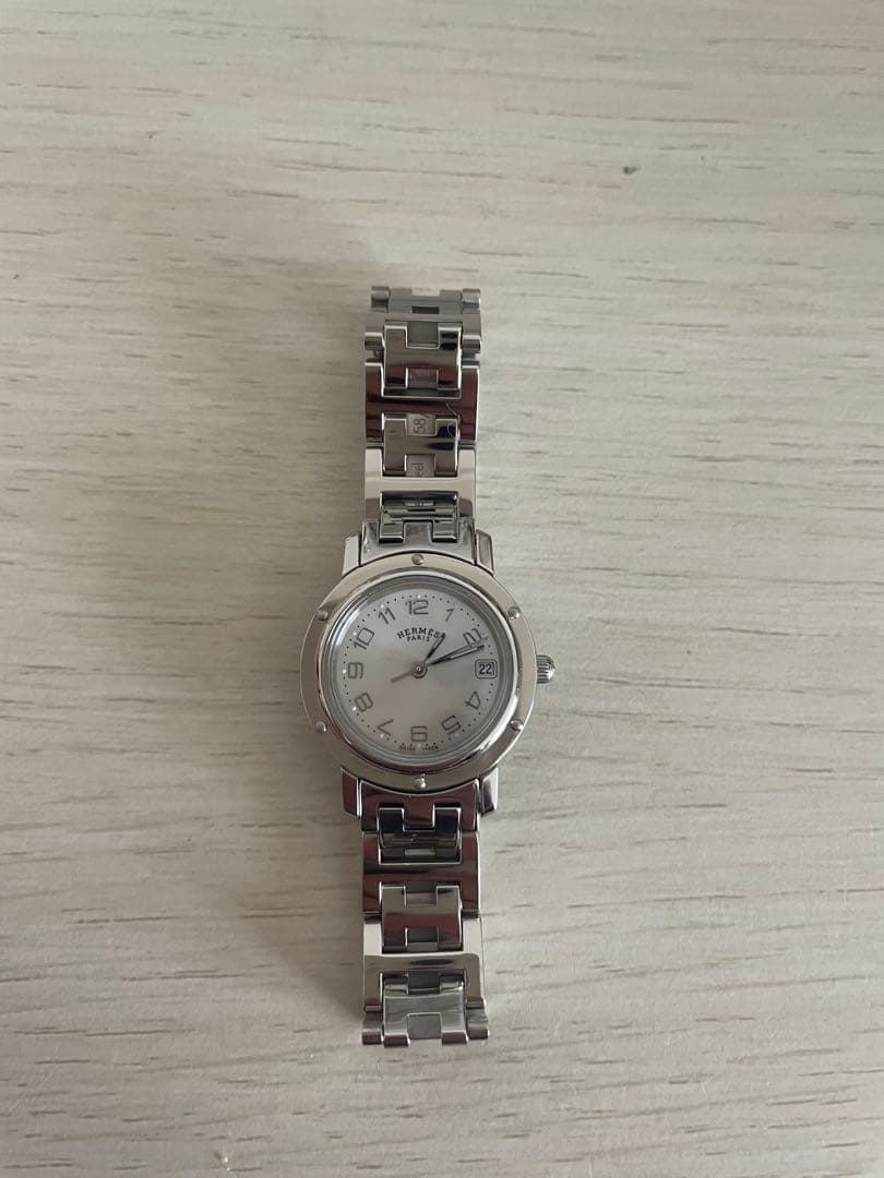 HERMES クリッパーシルバーホワイト　レディース腕時計