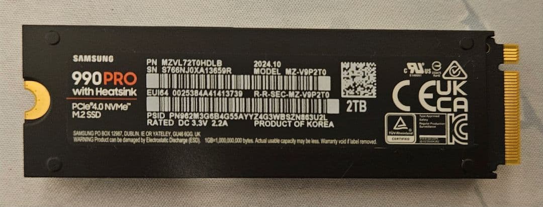 Samsung 990 PRO 2TB SSD ヒートシンク付き