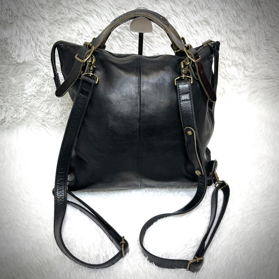 美品 レス Less 3way ホース レザー 馬革 リュック 黒 ブラック