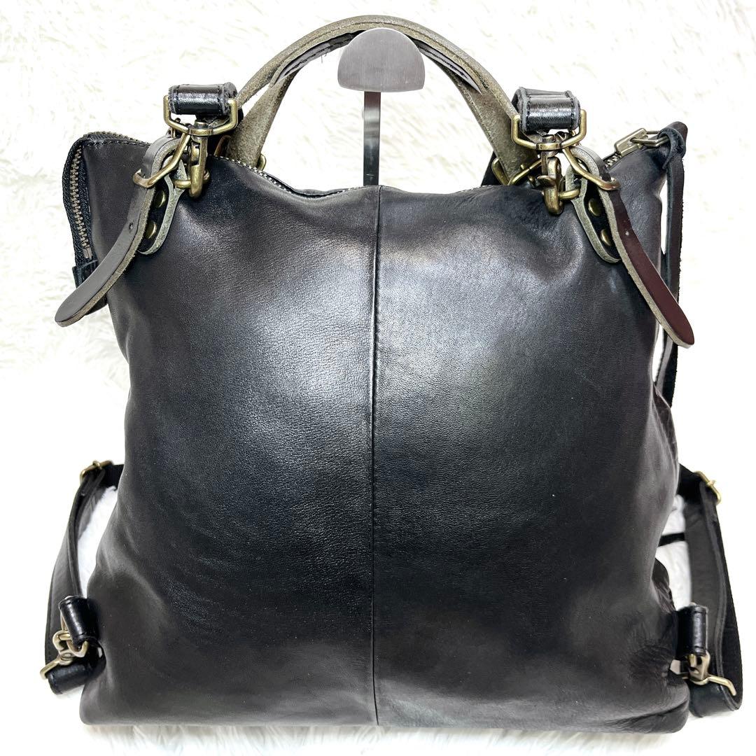 美品 レス Less 3way ホース レザー 馬革 リュック 黒 ブラック