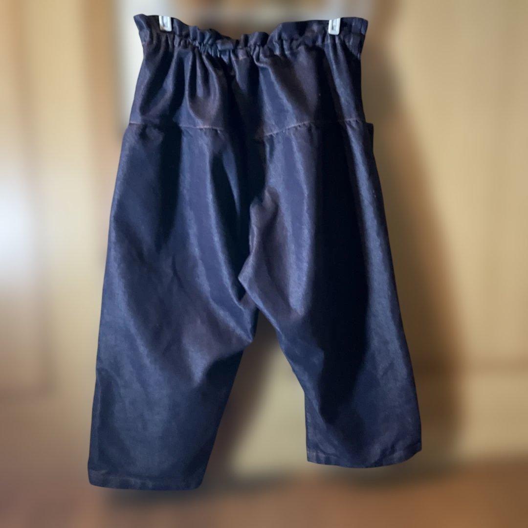 イッセイミヤケmeジーンズダークブルー ガウチョパンツ リボン付き