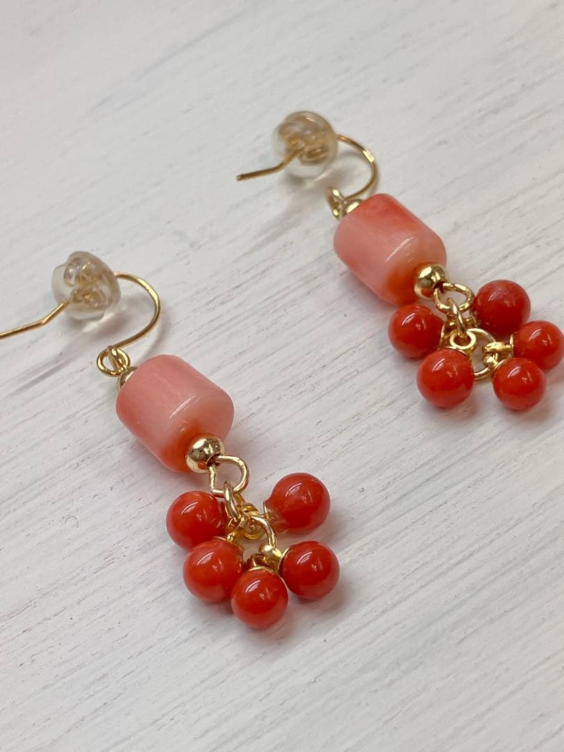 桃色珊瑚と赤珊瑚のピアス