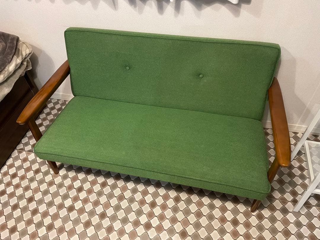 カリモク60 Kチェア 2シーター 希少 タープグリーン 旧ロゴ