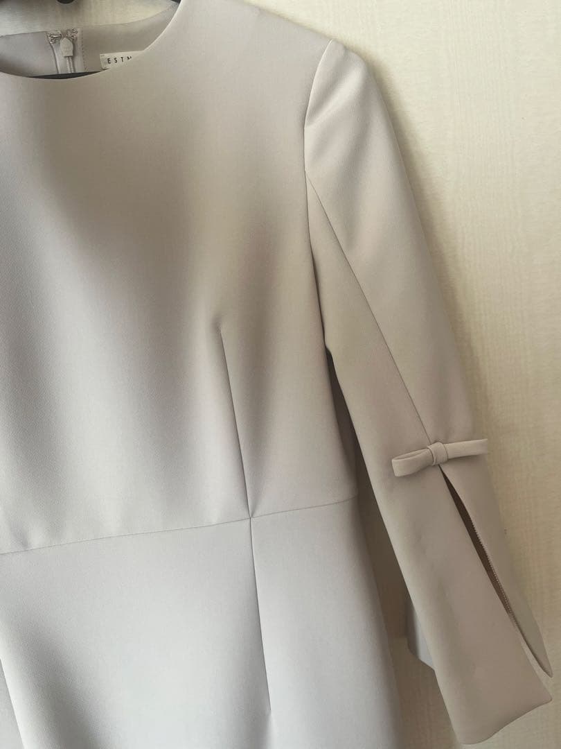 ESTNATION ベージュ 七分袖 ひざ丈ワンピース