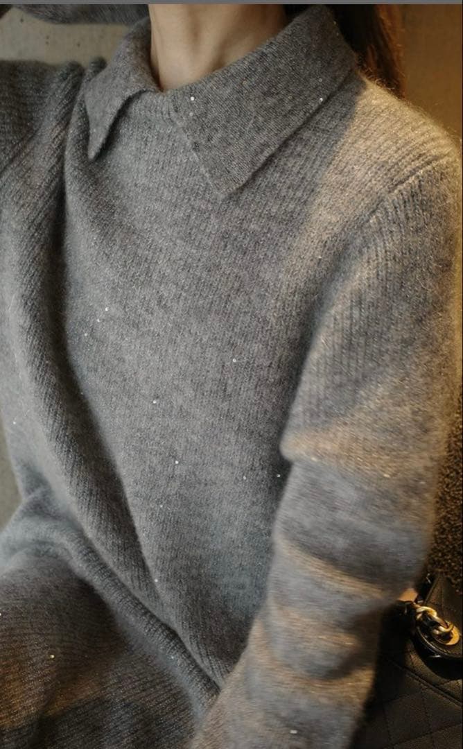 ミラオーウェン 襟付きペプラムニットミニワンピース