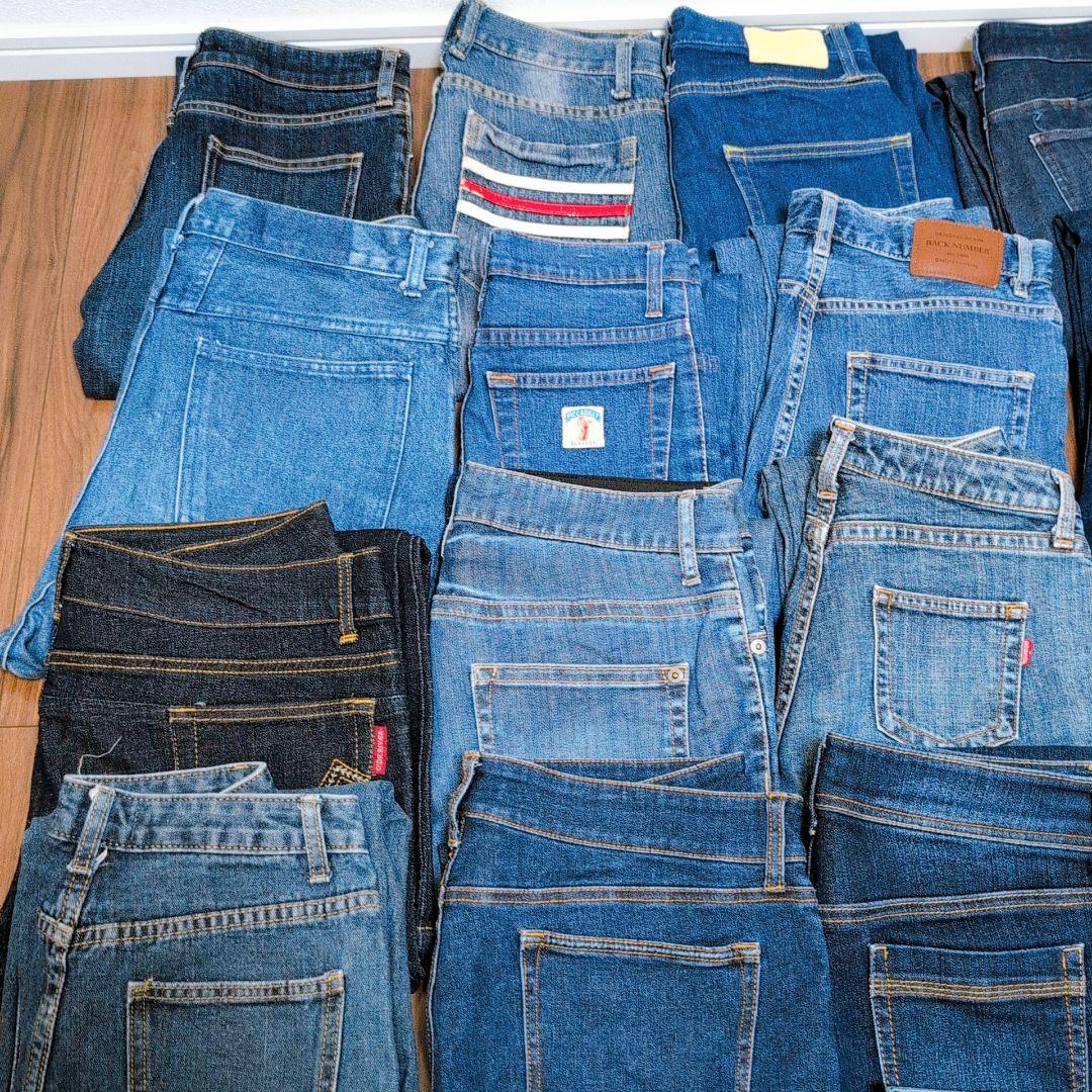 濃い色 デニムパンツ まとめ売り40本 リメイク素材 ハンドメイド リペア生地