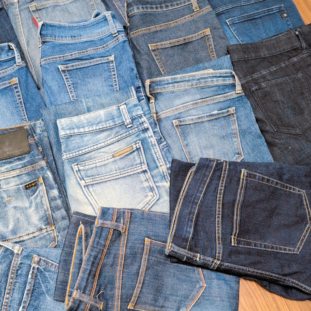 濃い色 デニムパンツ まとめ売り40本 リメイク素材 ハンドメイド リペア生地