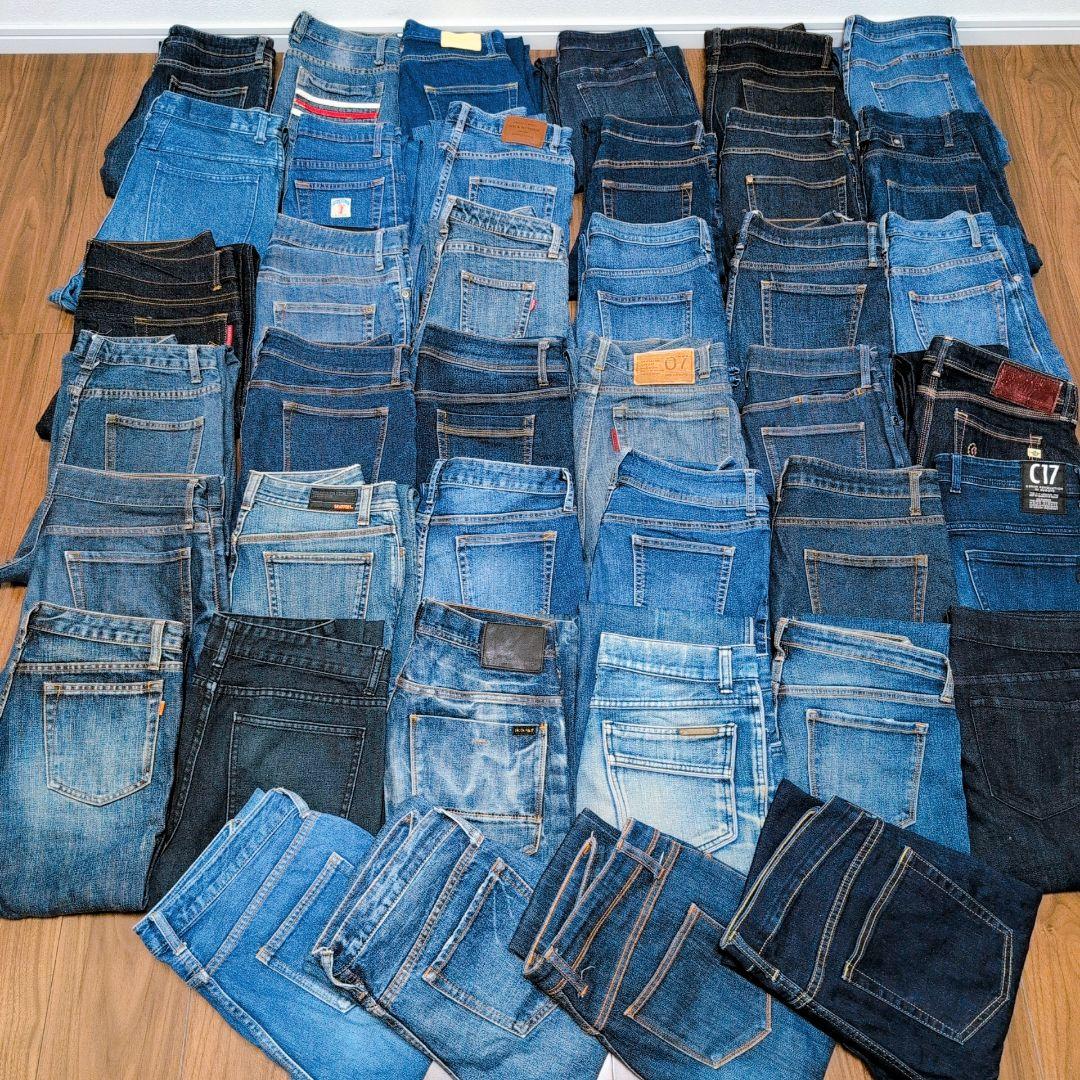 濃い色 デニムパンツ まとめ売り40本 リメイク素材 ハンドメイド リペア生地