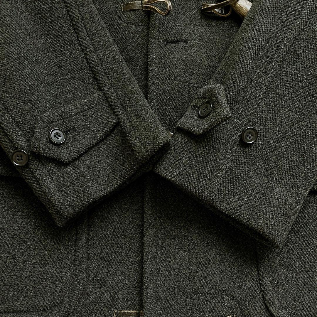 オールドイングランド ダッフルコート ロング ヘリンボーン チャコールグレー